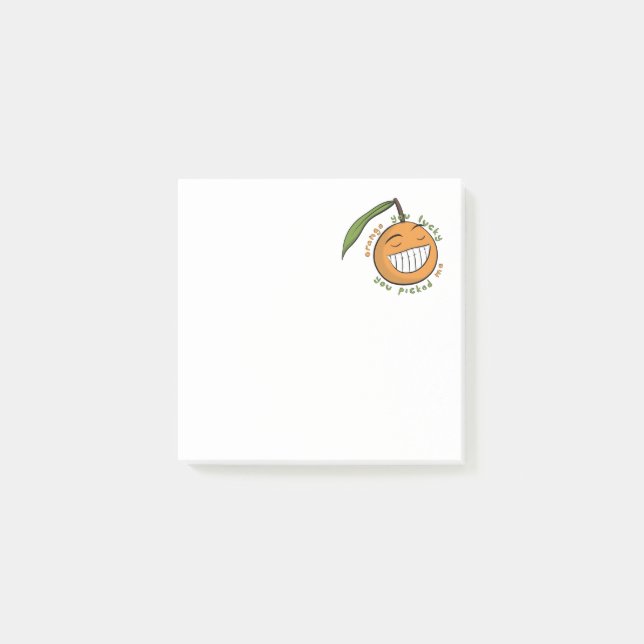 Notas Post-it® Grinning Cartoon Orange Fruit with Fancy Text (Anverso)
