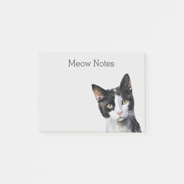 Notas Post-it® Gris Black White Kitty Cat (Anverso)