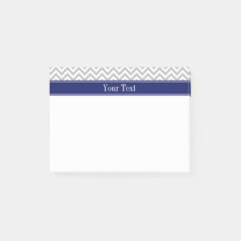 Notas Post-it® Gris SLg Chevron Azul Marino Monograma Nombre