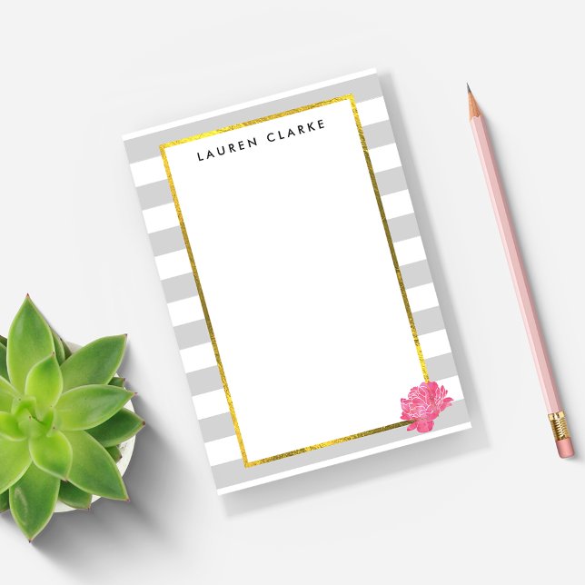 Notas Post-it® Gris Stripe & Pony Peony Personalizado (Subido por el creador)