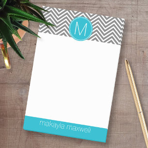 Notas Post-it® Gris y galones de la aguamarina con el monograma