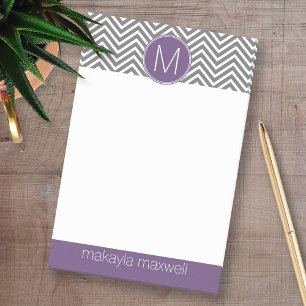 Notas Post-it® Gris y galones de la berenjena con el monograma de