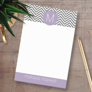 Notas Post-it® Gris y galones de Lavendar con el monograma de