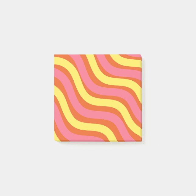 Notas Post-it® Groovy Naranja Yellow Rosa Wavy Stripe Bold Statio (Anverso)