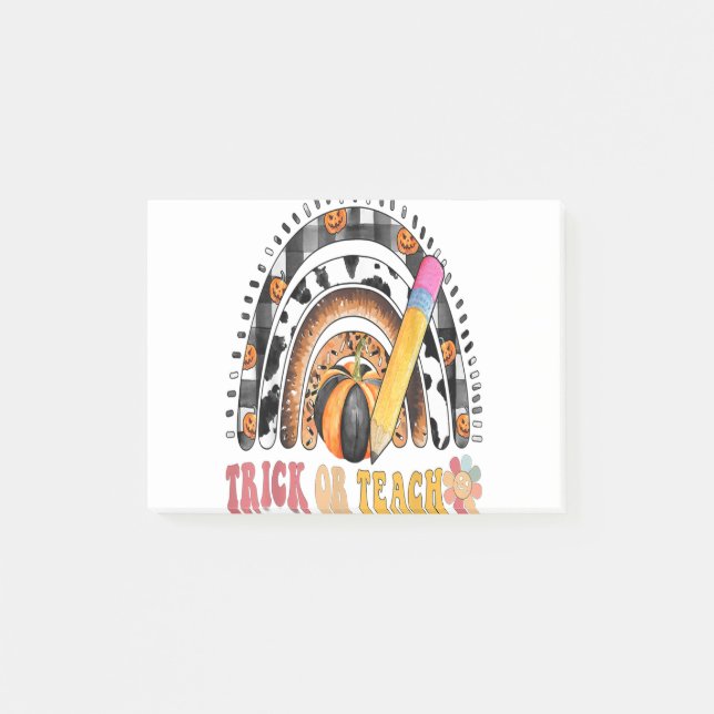 Notas Post-it® Groovy Rainbow Halloween disfraz para truco docent (Anverso)