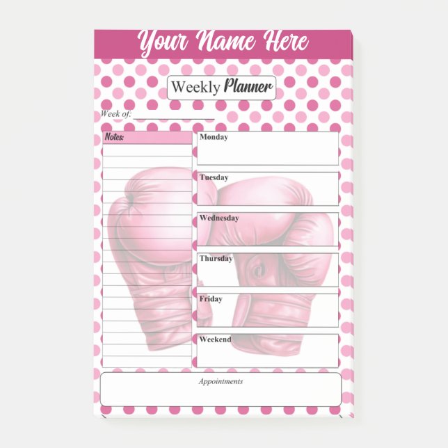 Notas Post-it® Guantes rosados _ Planificador semanal (Anverso)