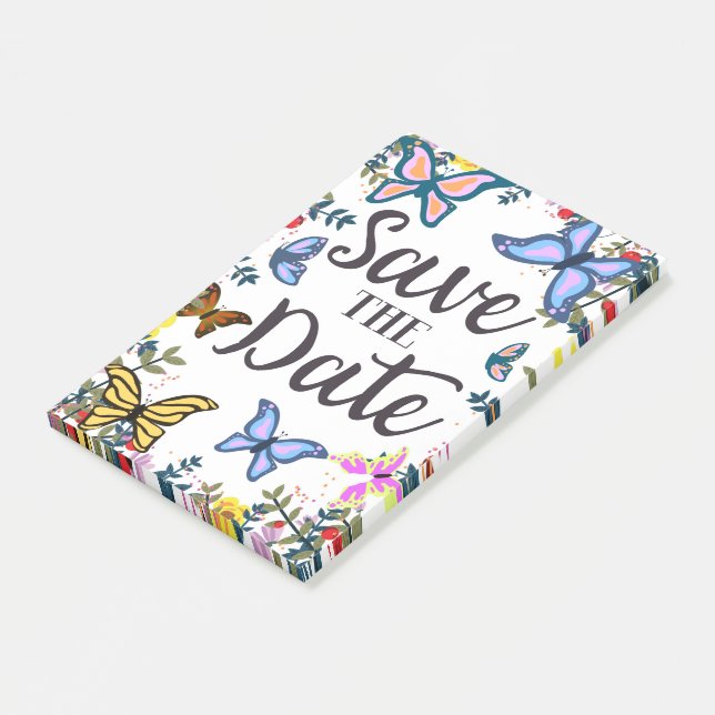 Notas Post-it® Guarde las mariposas Date Vintage. (En perspectiva)