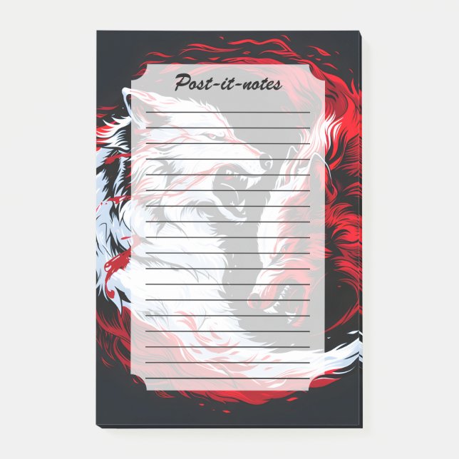 Notas Post-it® Guerrero Cósmico Lobo Rojo Blanco (Anverso)