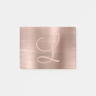 Notas Post-it® Guión de Monograma metálico con pincel de oro Rosa