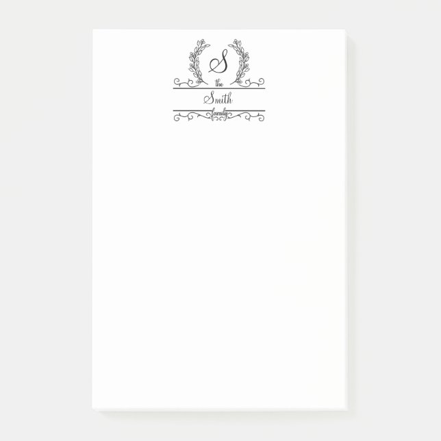 Notas Post-it® Guión de nombre de familia monogramado (Anverso)