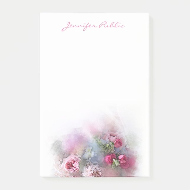 Notas Post-it® Guión de Rosas de acuarela de plantilla floral mod (Anverso)