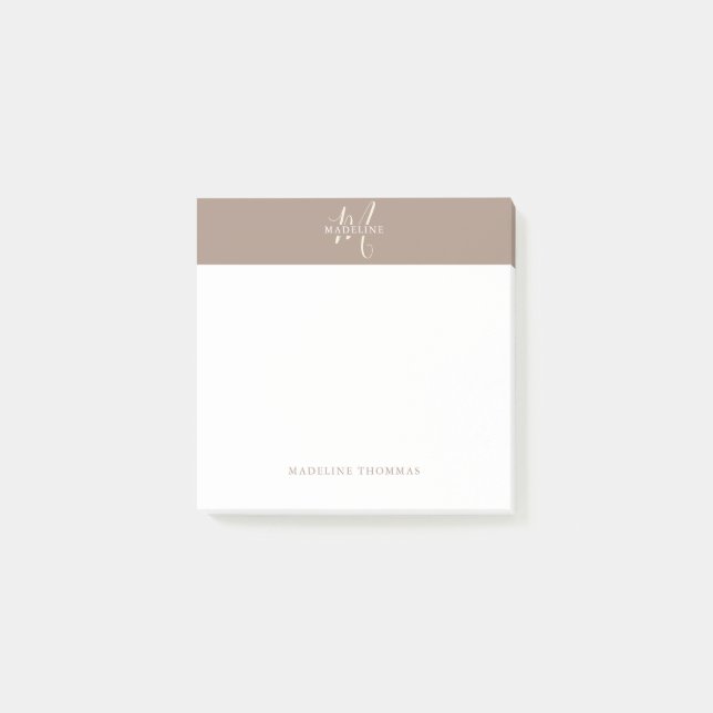 Notas Post-it® Guión monogramado de Warmth Beige (Anverso)