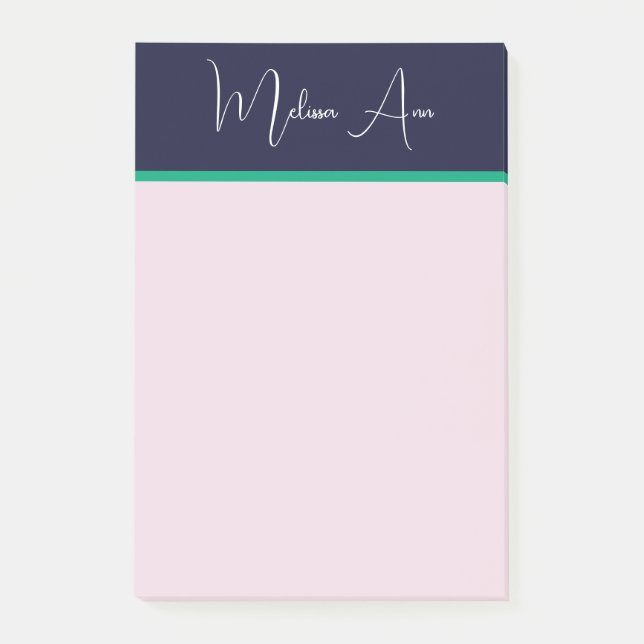 Notas Post-it® Guión verde rosa preppy personalizado moderno (Anverso)