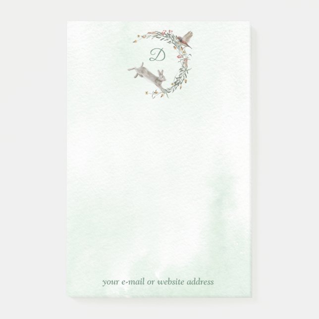 Notas Post-it® Guirnalda de monograma de conejo y pájaro (Anverso)