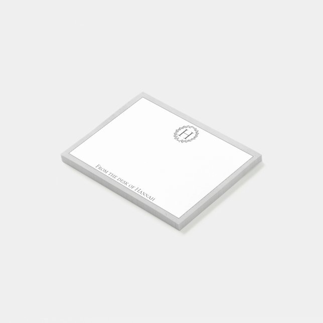 Notas Post-it® Guirnalda de monograma gris (En perspectiva)