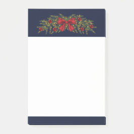 Notas Post-it® Guirnalda de Navidad con un lazo rojo y adornos