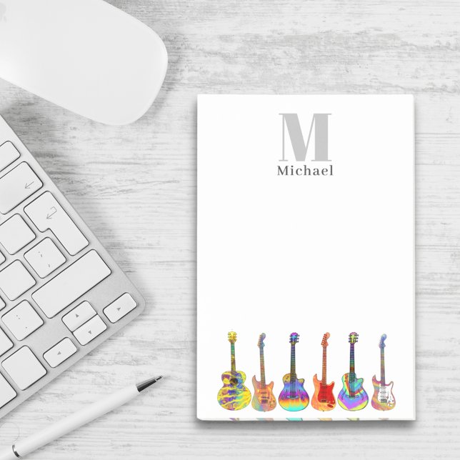 Notas Post-it® Guitarras Coloridas Monograma (Guitar teacher custom monogram postit notes)