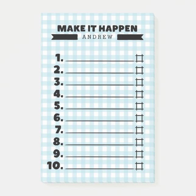 Notas Post-it® Hacer Que Ocurra Blue Gingham To Do List (Anverso)