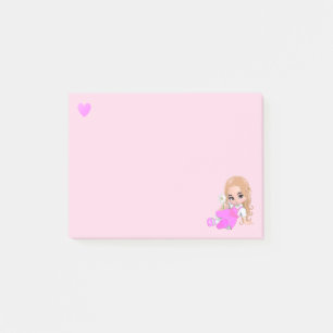 Notas Post-it® Hada Cute y Corazón con Margarita en Rosa Claro