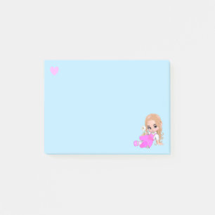 Notas Post-it® Hada encantadora y corazón con margarita en azul c
