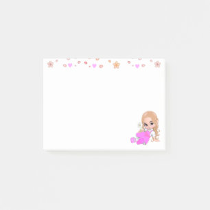 Notas Post-it® Hada linda y flores sobre blanco