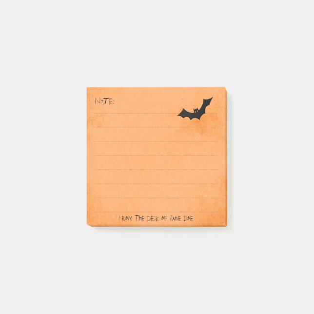Notas Post-it® Halloween Bat Silhouette sobre Naranja - Lining (Anverso)