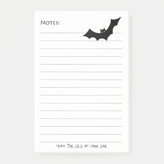 Notas Post-it® Halloween Black Bat Silhouette - Lined White Notes (Anverso)
