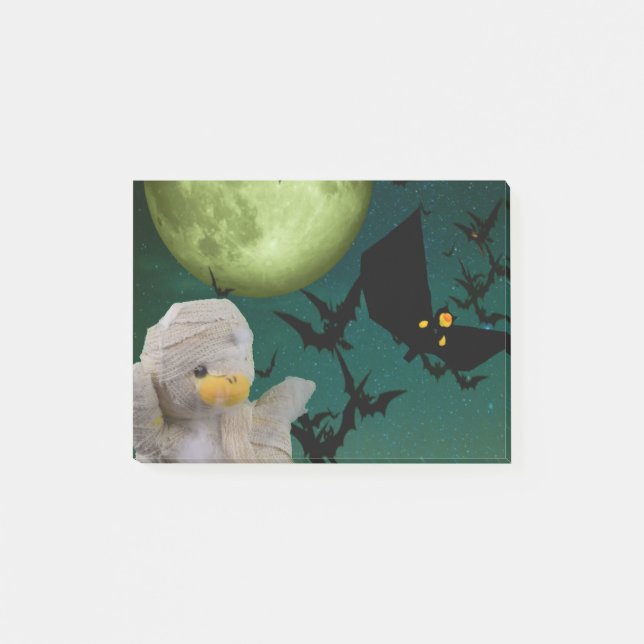 Notas Post-it® Halloween de momia, murciélago y luna (Anverso)