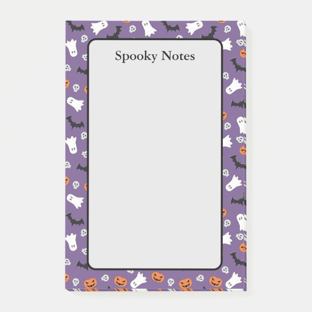 Notas Post-it® Halloween Fantasmas Calabaza Bats Purple Sticky (Anverso)