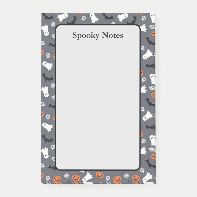 Notas Post-it® Halloween Ghost Pumpkin Bat Gray Sticky (Anverso)
