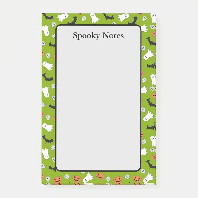 Notas Post-it® Halloween Ghost Pumpkin Bat Green Lime Sticky (Anverso)
