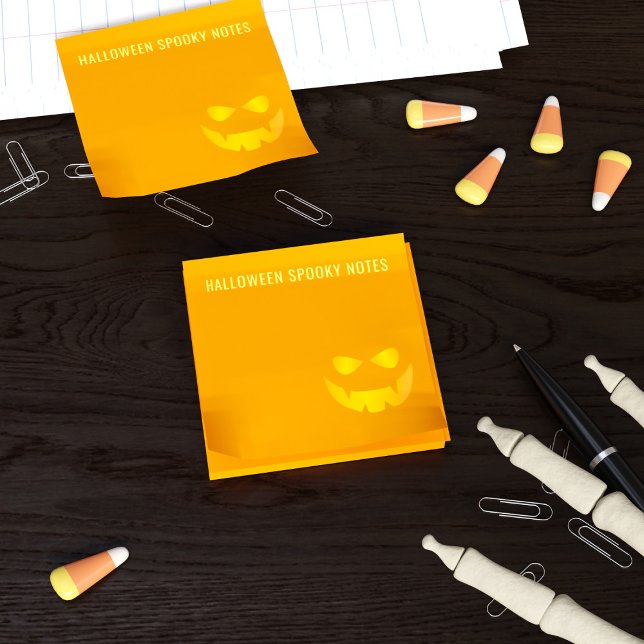 Notas Post-it® Halloween Spooky Pumpkin Face Naranja Post it Note (Perfect for jotting down all your eerie musings and creepy quips!)