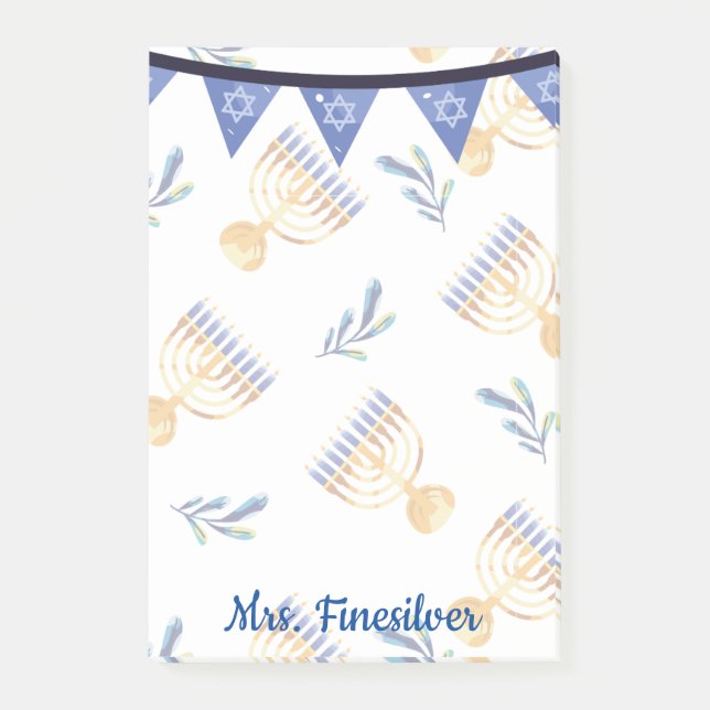 Notas Post-it® Hanukkah estrella azul personalizada de David (Anverso)