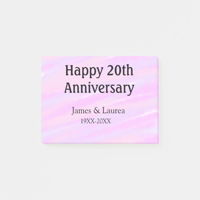 Notas Post-it® Happy 20th anniversary pink purple pastel name bol (Anverso)