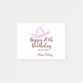 Notas Post-it® Happy 20th birthday pink cowboy girl name date sim