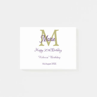 Notas Post-it® Happy 30th Birthday goldenadd name monogram modern