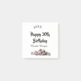 Notas Post-it® Happy 30th birthday pink white mauve floral name y
