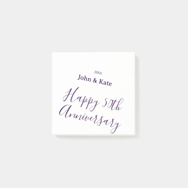 Notas Post-it® Happy 50th anniversary purple name year simple  (Anverso)