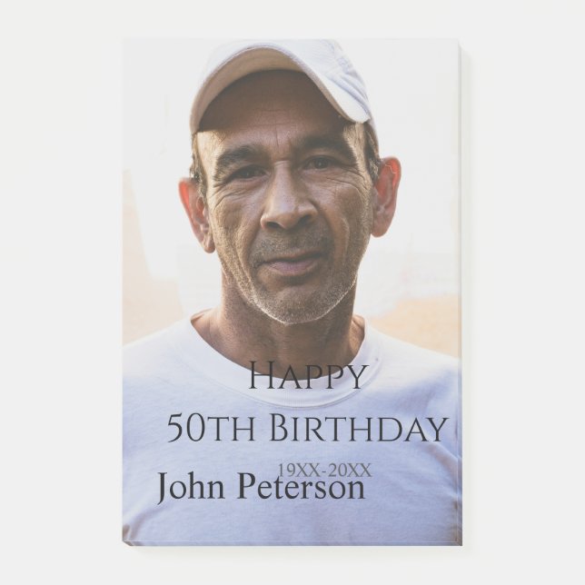 Notas Post-it® Happy 50th birthday name photo year man simple min (Anverso)