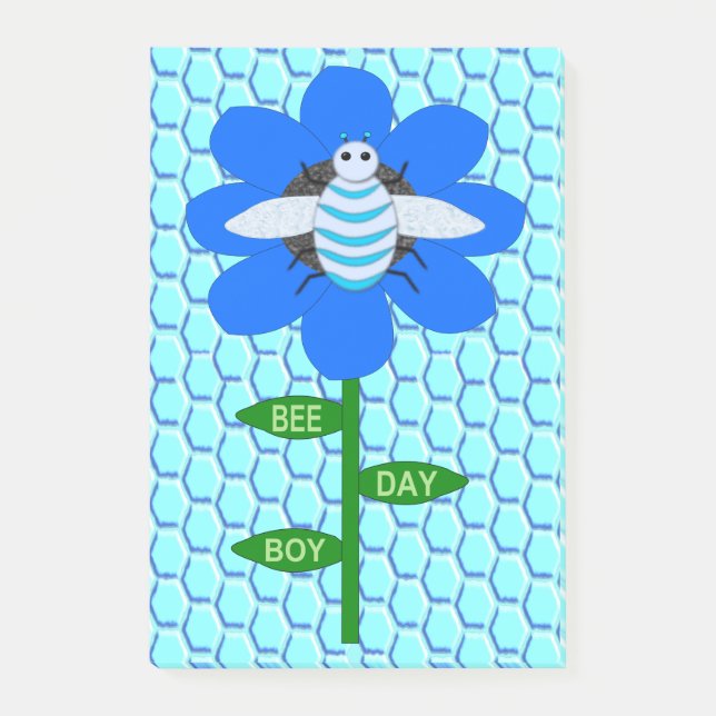 Notas Post-it® Happy Bee Day Boy Blue Birthday Bumblebee (Anverso)