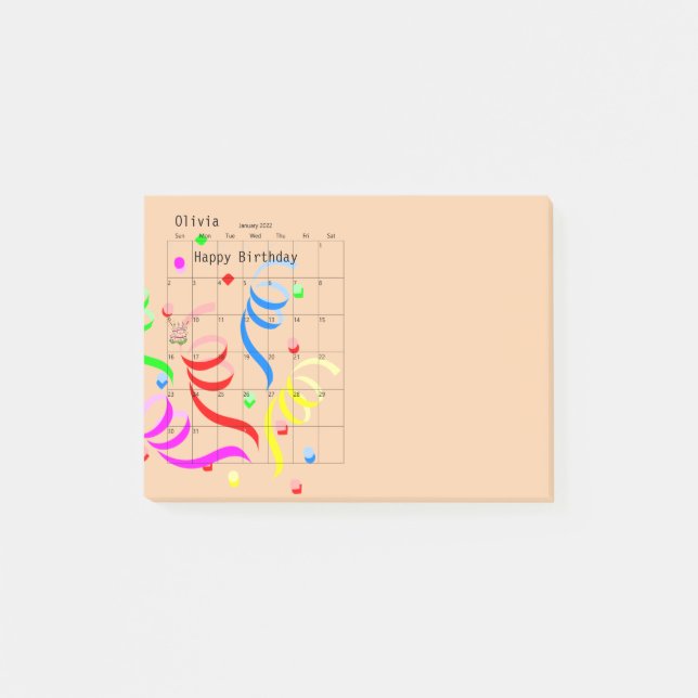 Notas Post-it® Happy Birthday 2022 January Post-it Notes (Anverso)