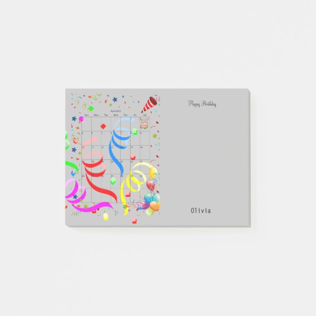 Notas Post-it® Happy Birthday April 2022 Post-it Notes (Anverso)