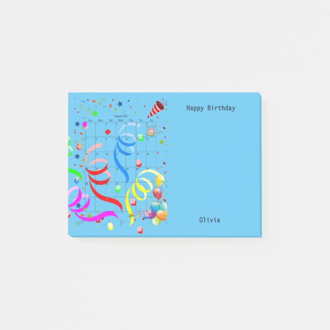 Notas Post-it® Happy Birthday August 2022 Post-it Notes (Anverso)