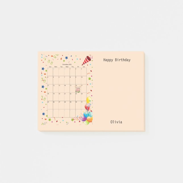 Notas Post-it® Happy Birthday December 2022 Post-it Notes (Anverso)