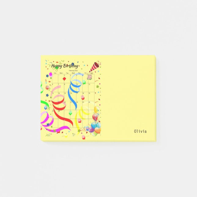 Notas Post-it® Happy Birthday February 2022 Post-it Notes (Anverso)