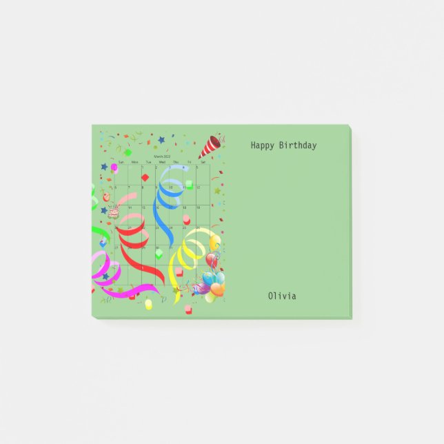 Notas Post-it® Happy Birthday March 2022 Post-it Notes (Anverso)