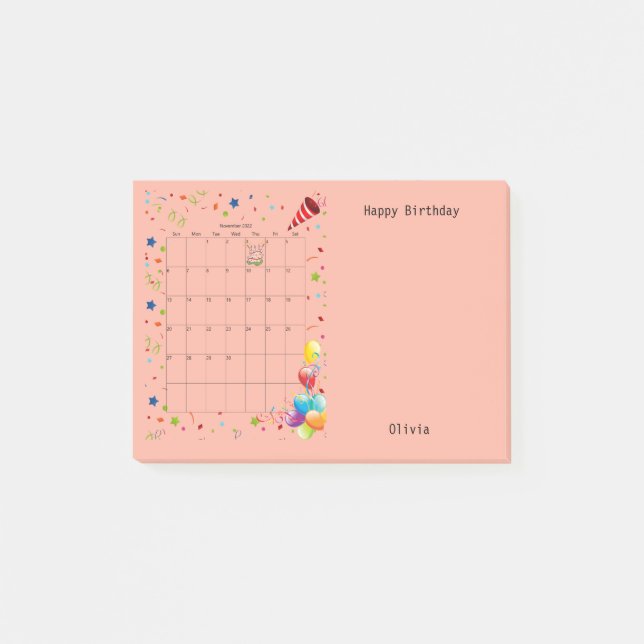 Notas Post-it® Happy Birthday November 2022 Post-it Notes (Anverso)