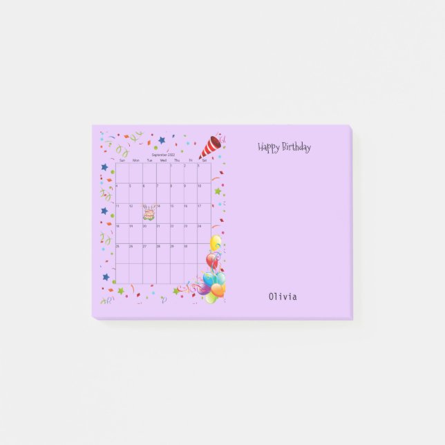 Notas Post-it® Happy Birthday September 2022 Post-it Notes (Anverso)