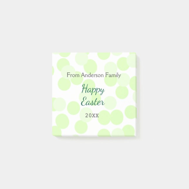 Notas Post-it® Happy Easter gray green polka dots family name (Anverso)