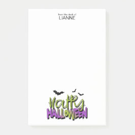 Notas Post-it® Happy Halloween Typography con Bats Green ID685